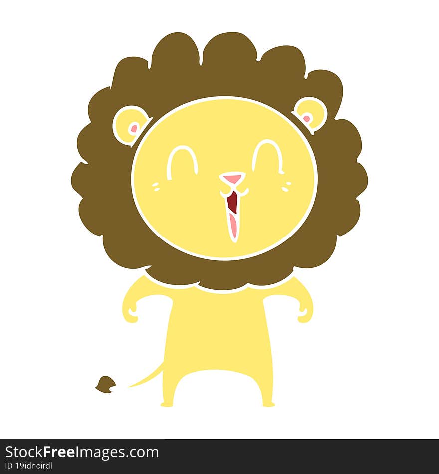 laughing lion flat color style cartoon