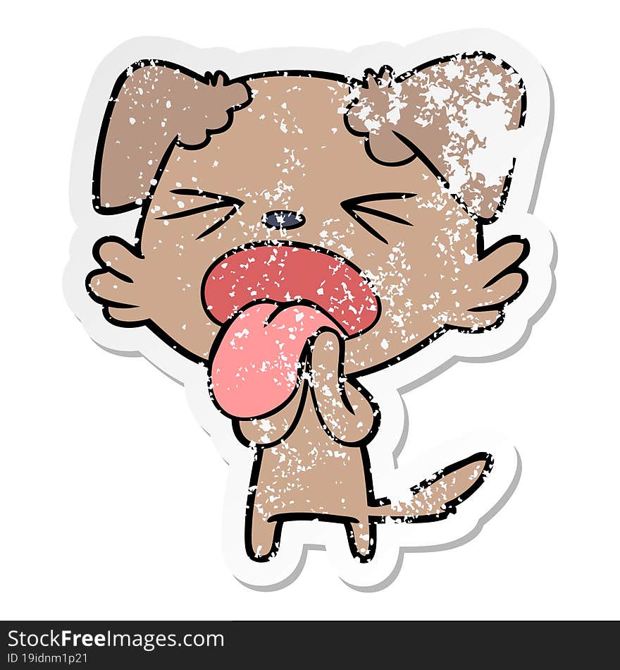 Distressed Sticker Of A Cartoon Disgusted Dog