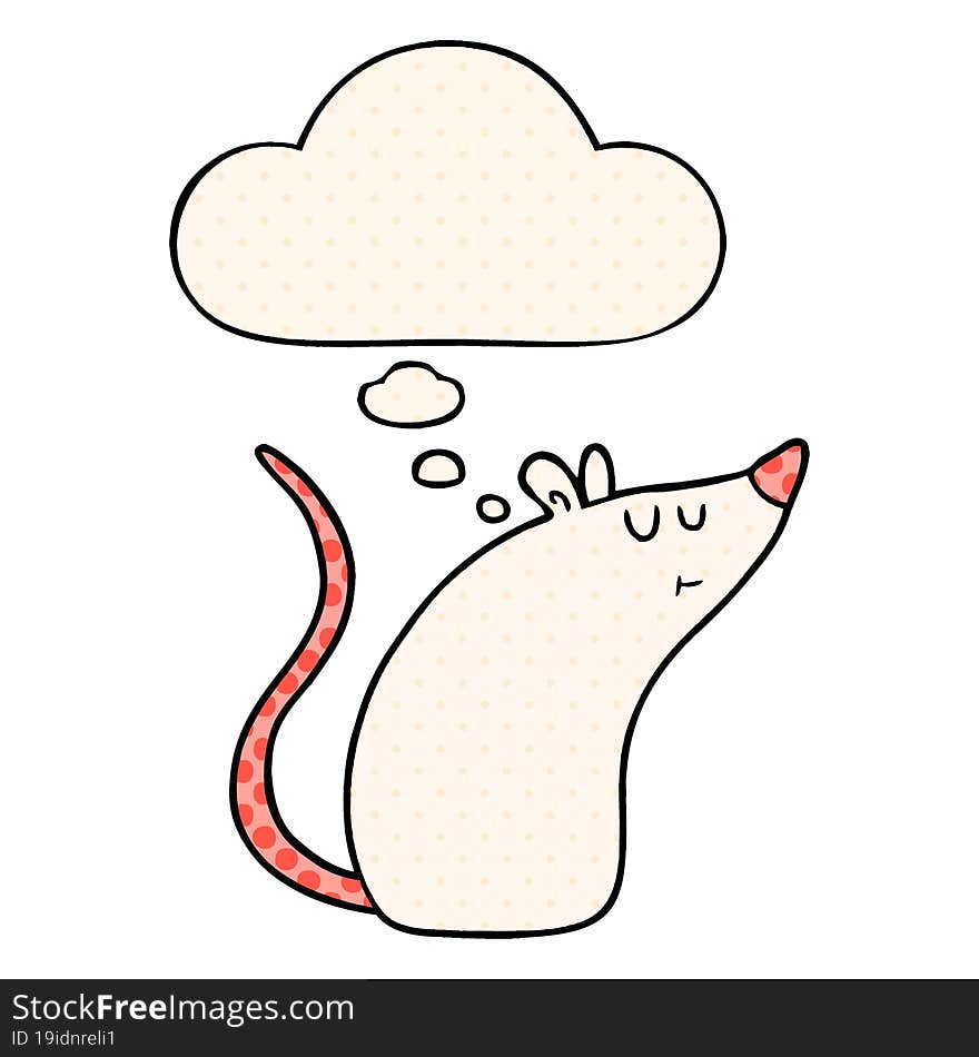 cartoon white mouse with thought bubble in comic book style