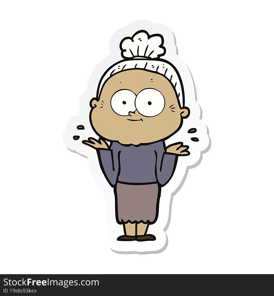 sticker of a cartoon happy old woman