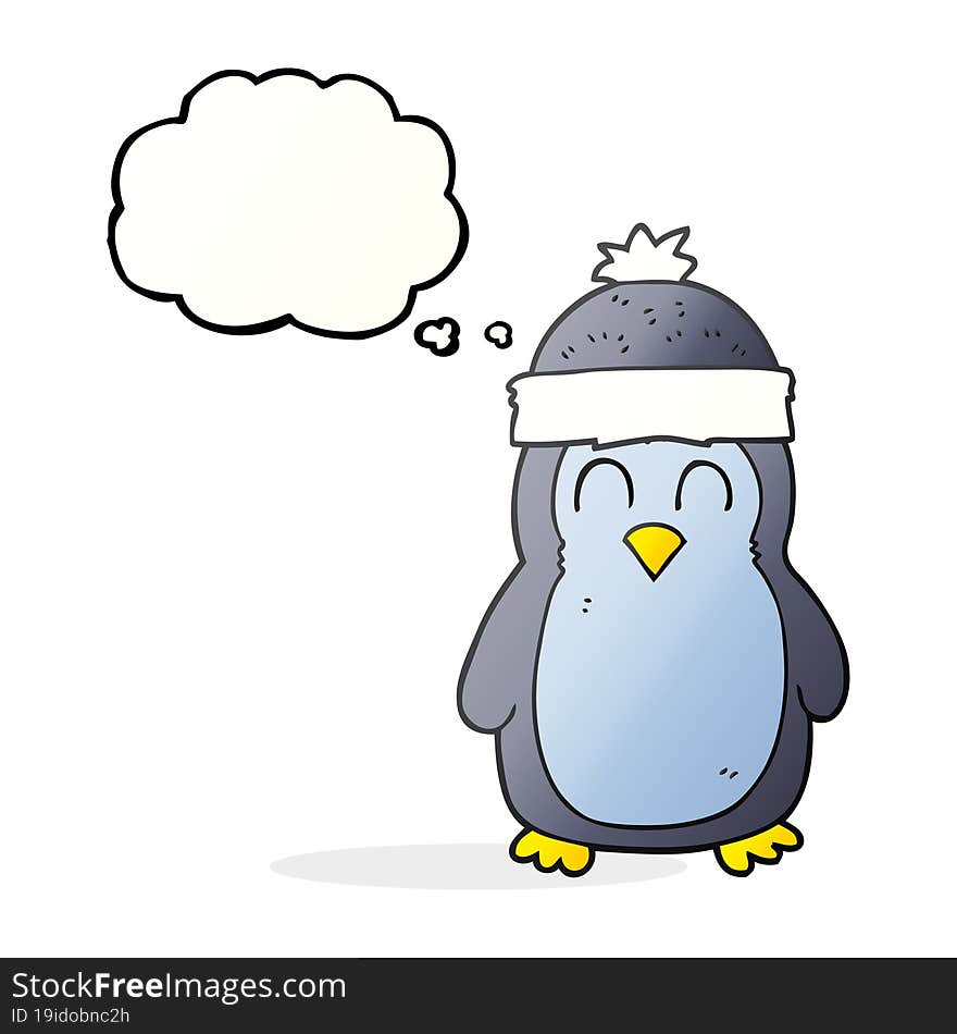 freehand drawn thought bubble cartoon penguin