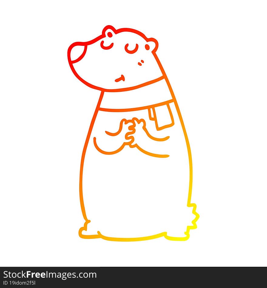 warm gradient line drawing cartoon bear wearing scarf