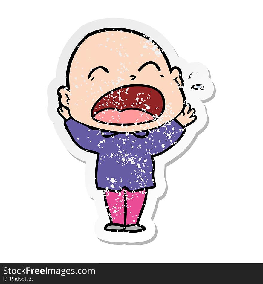 Distressed Sticker Of A Cartoon Shouting Bald Man