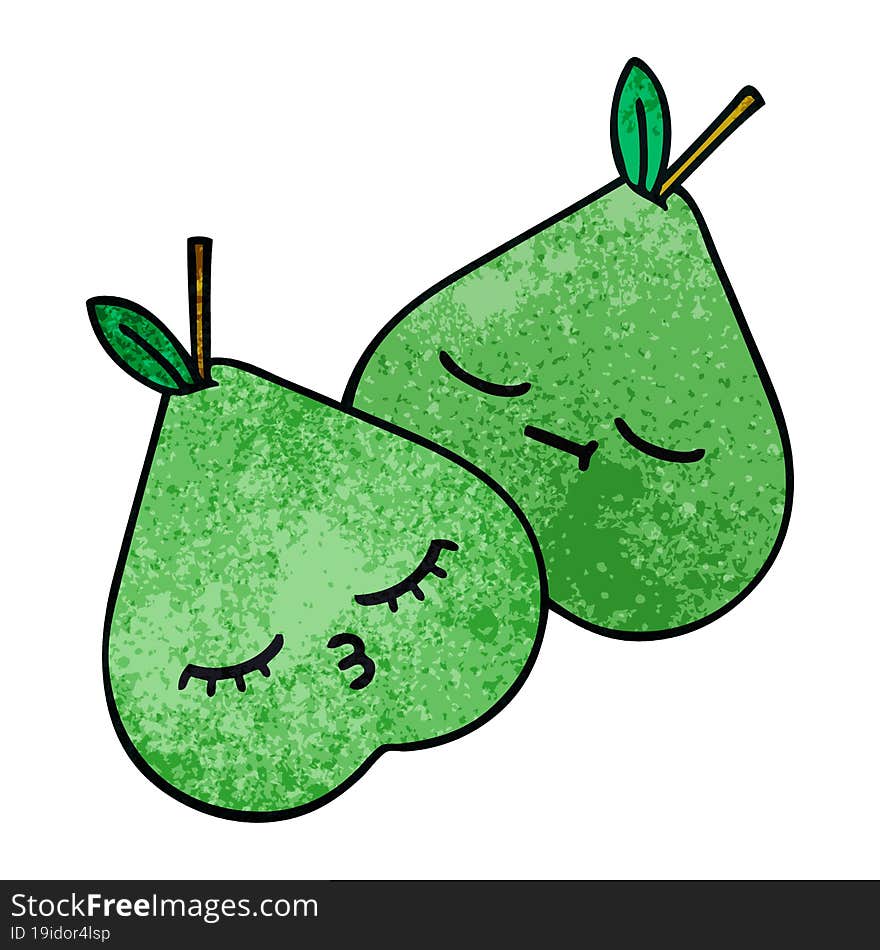 Retro Grunge Texture Cartoon Green Pear