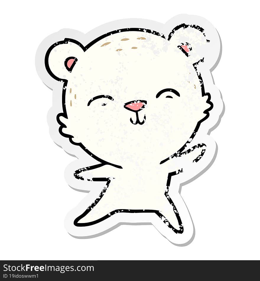 Distressed Sticker Of A Happy Cartoon Polar Bear Dancing