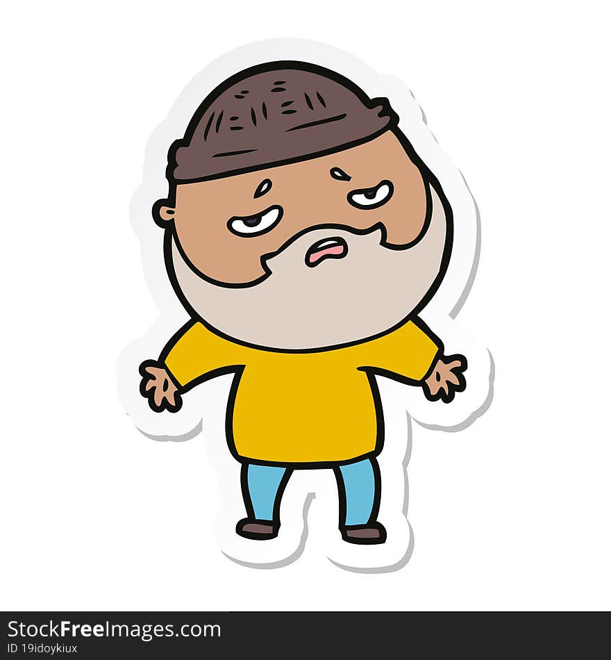 Sticker Of A Cartoon Worried Man With Beard