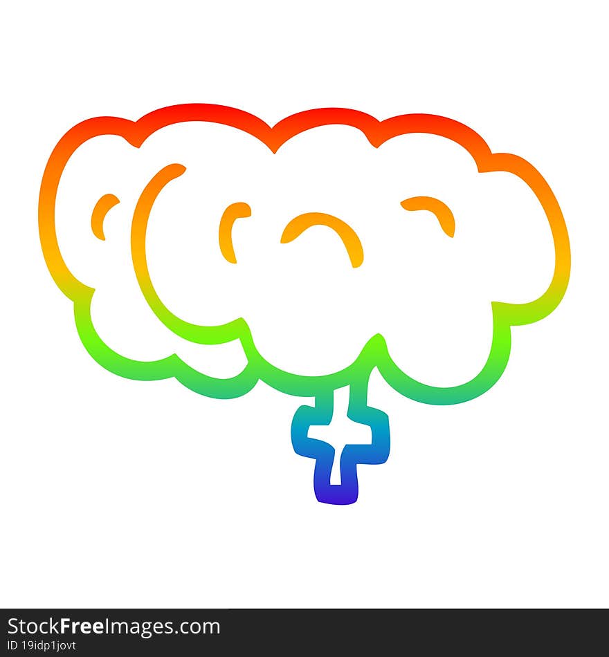 Rainbow Gradient Line Drawing Cartoon Zombie Brain