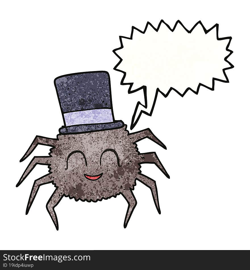 speech bubble textured cartoon spider wearing top hat