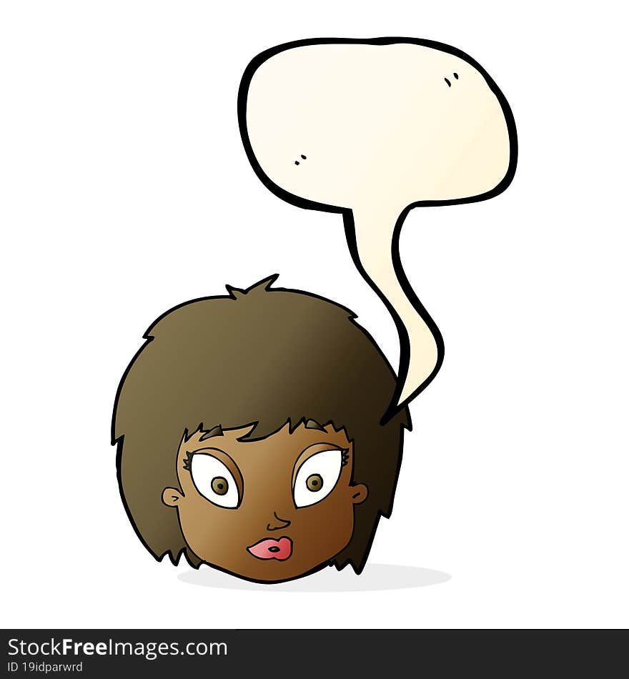 cartoon surprised female face with speech bubble