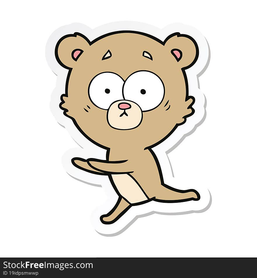 sticker of a worried bear cartoon