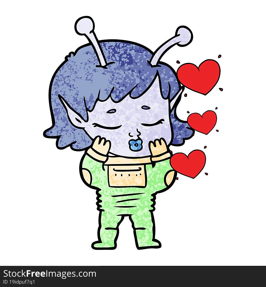 cartoon alien girl in love. cartoon alien girl in love