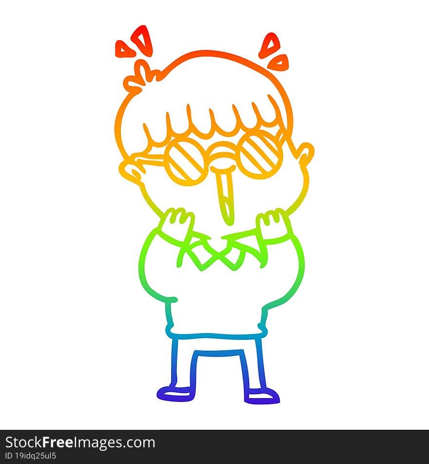 Rainbow Gradient Line Drawing Cartoon Happy Boy Wearing Spectacles