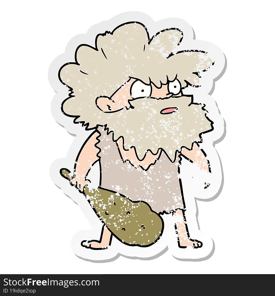 distressed sticker of a cartoon cave man