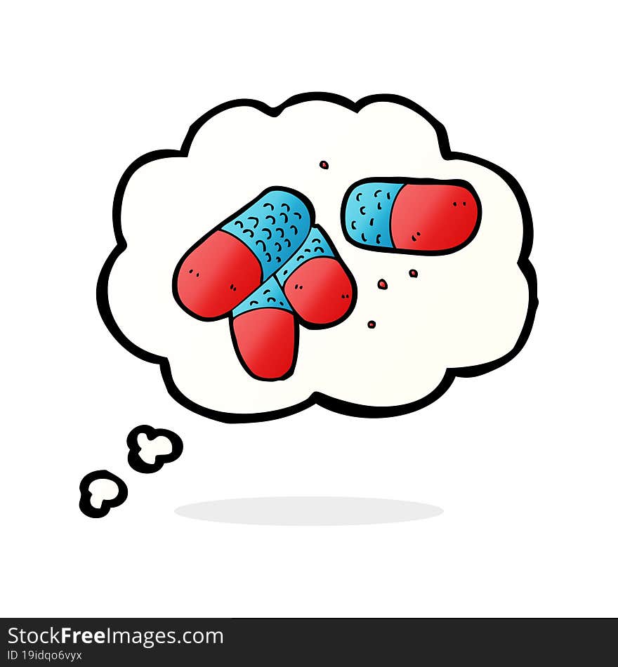 Cartoon Painkillers With Thought Bubble