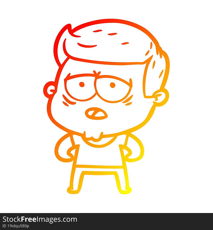 warm gradient line drawing cartoon tired man