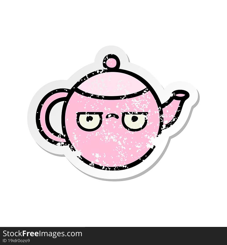 Distressed Sticker Of A Cute Cartoon Teapot