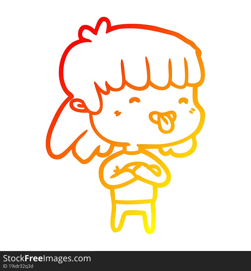 warm gradient line drawing girl sticking out tongue