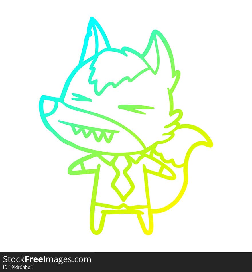 Cold Gradient Line Drawing Angry Wolf Boss Cartoon