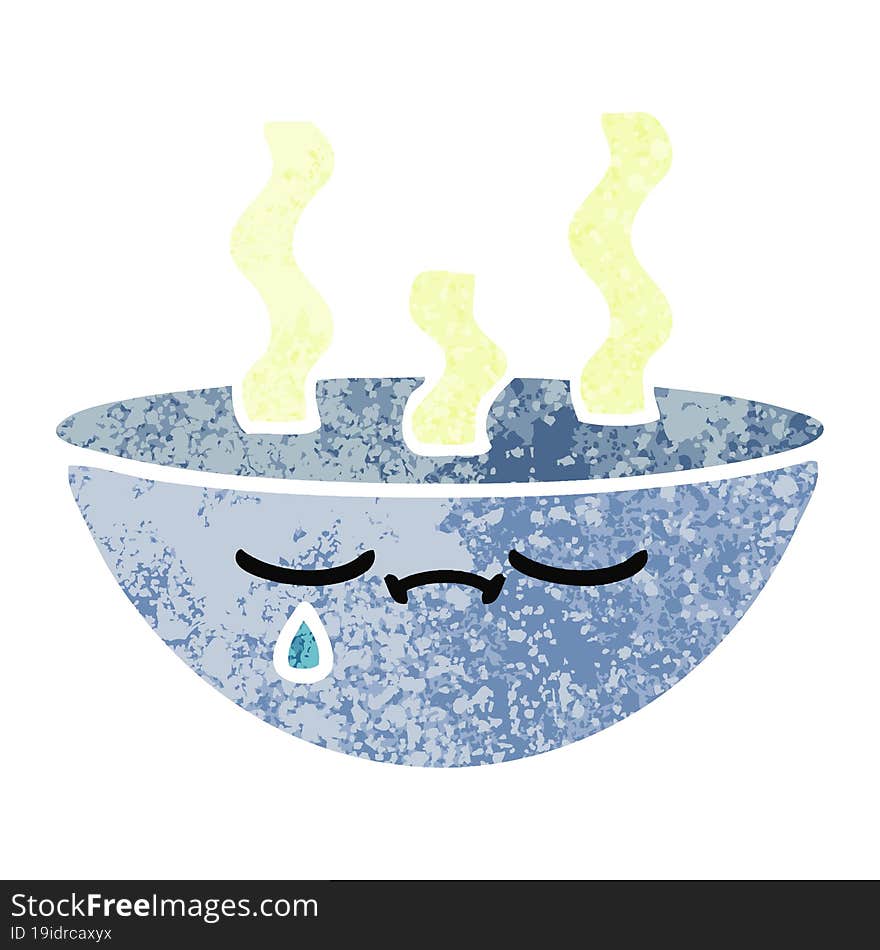 retro illustration style cartoon bowl of hot soup