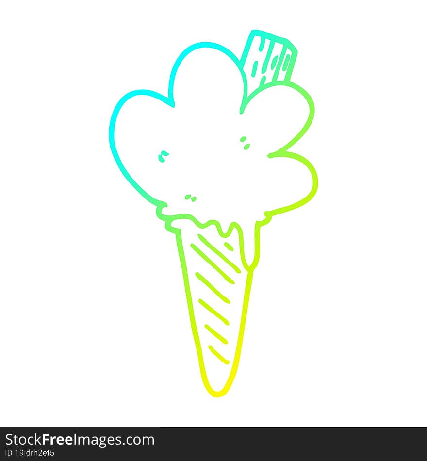 cold gradient line drawing of a cartoon ice cream cone