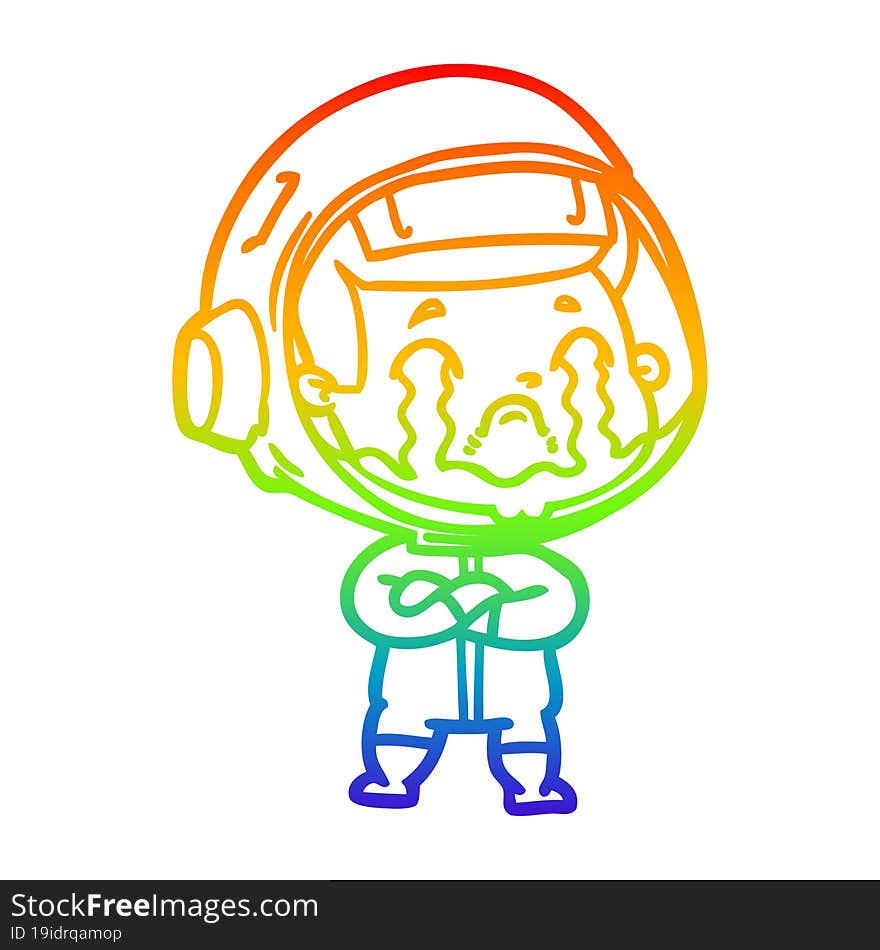 rainbow gradient line drawing cartoon crying astronaut