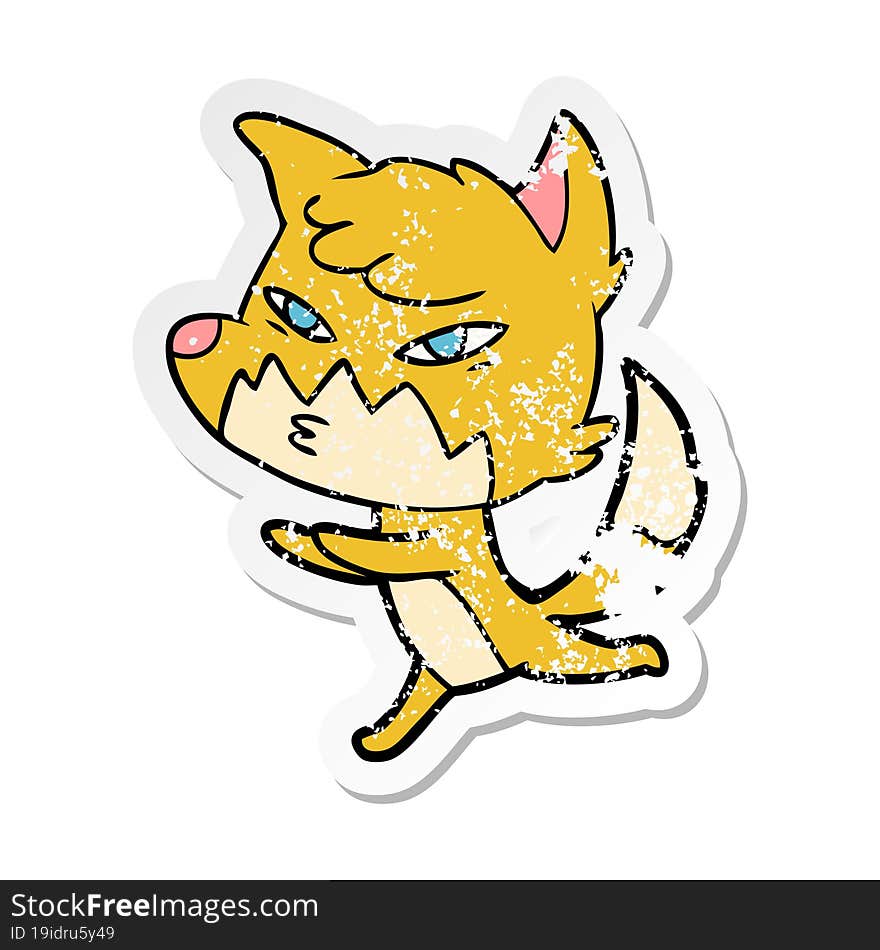 distressed sticker of a clever cartoon fox