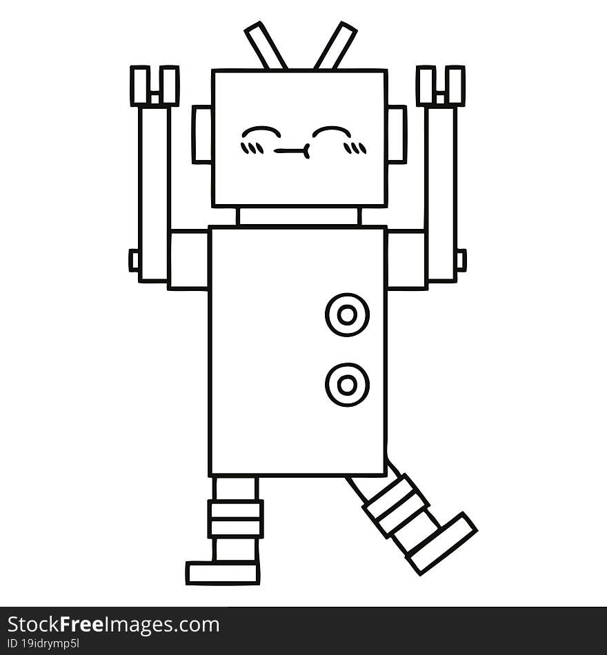 line drawing cartoon of a happy robot