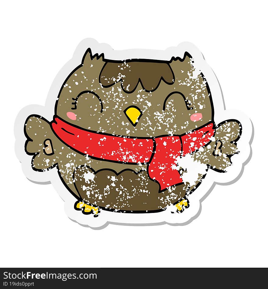 distressed sticker of a cute cartoon owl