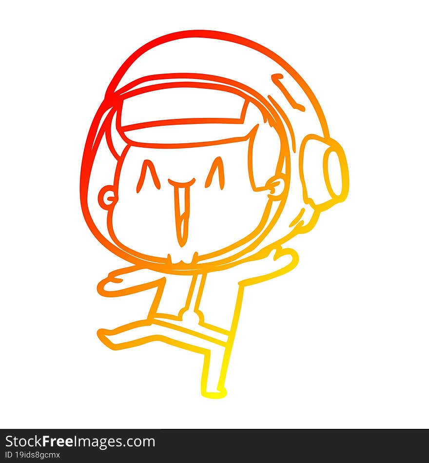 warm gradient line drawing of a dancing cartoon astronaut