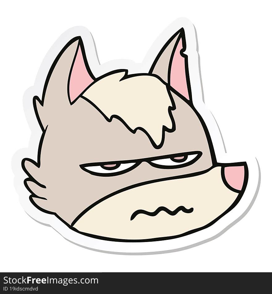 sticker of a cartoon annoyed wolf face