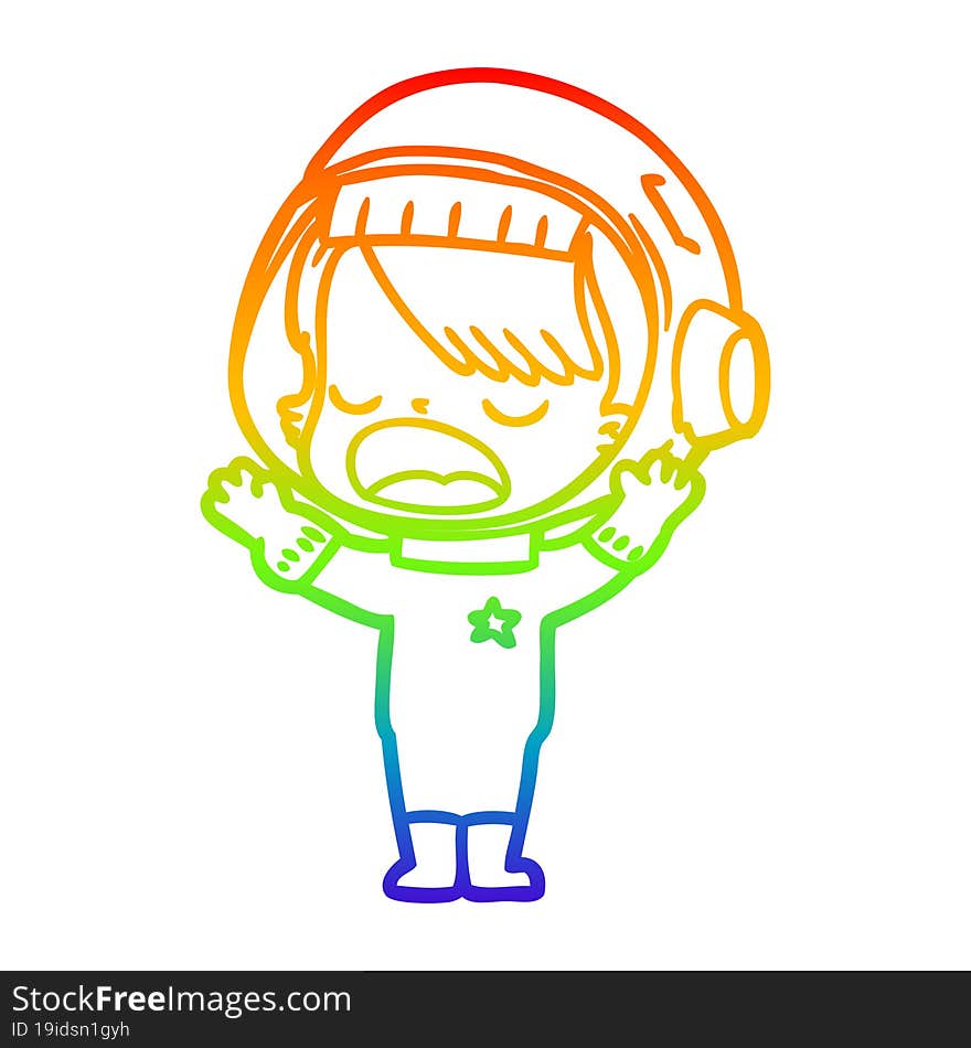 Rainbow Gradient Line Drawing Cartoon Astronaut Girl Talking