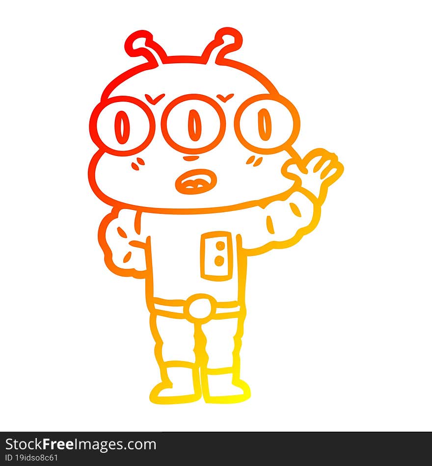 warm gradient line drawing cartoon three eyed alien