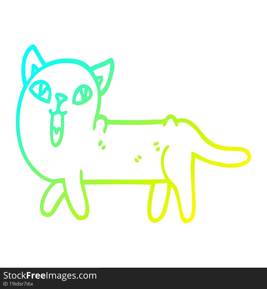 cold gradient line drawing of a cartoon funny cat