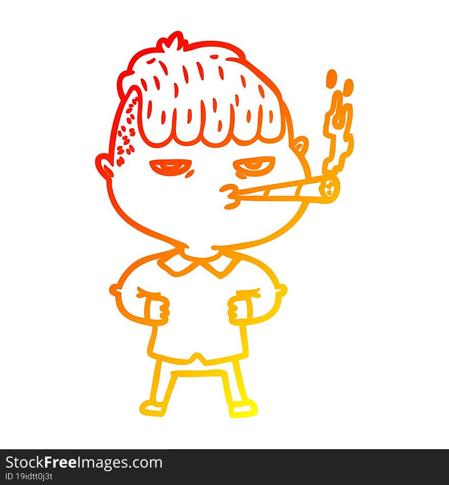 warm gradient line drawing of a cartoon man smoking