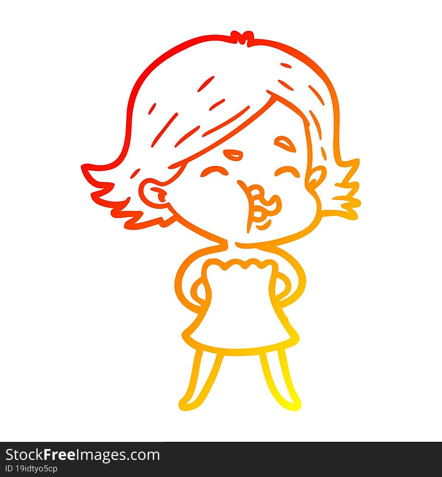 warm gradient line drawing cartoon girl pulling face