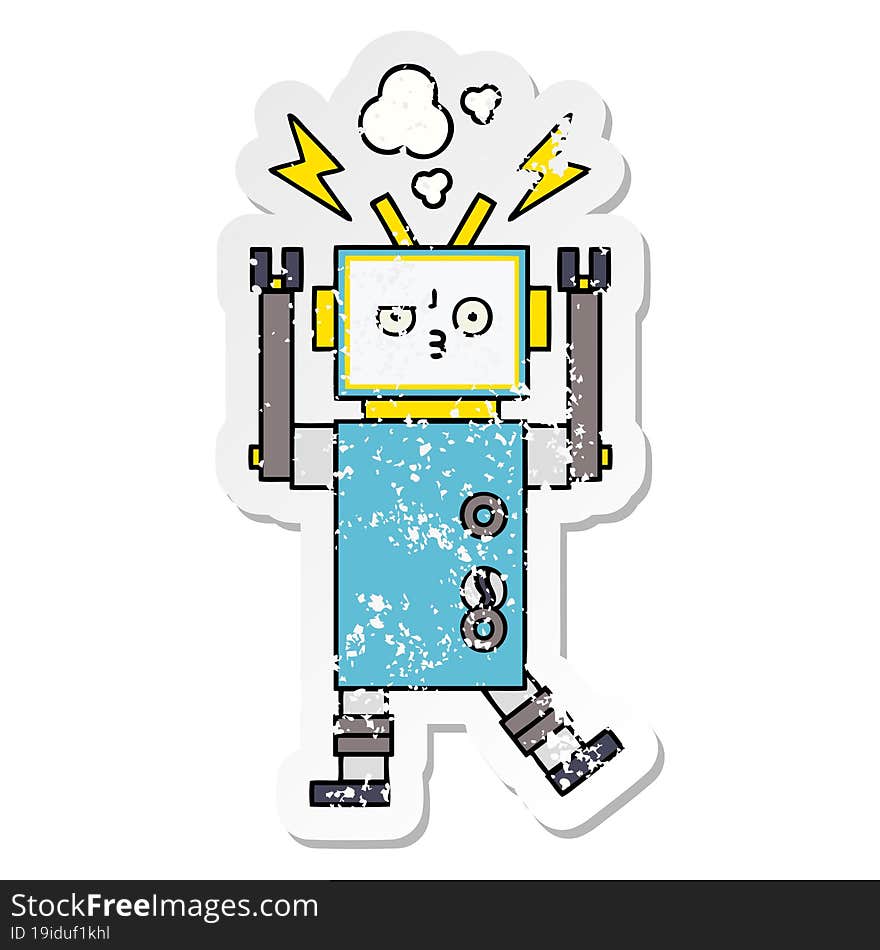 Distressed Sticker Of A Cute Cartoon Robot