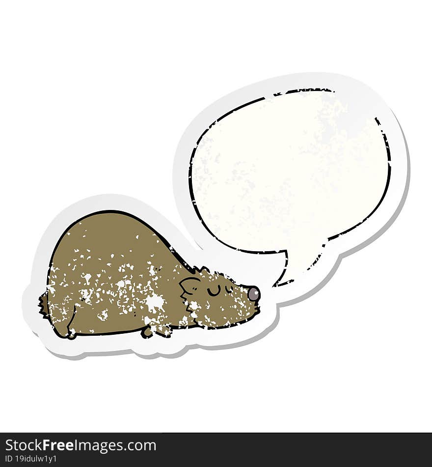 cartoon bear with speech bubble distressed distressed old sticker. cartoon bear with speech bubble distressed distressed old sticker