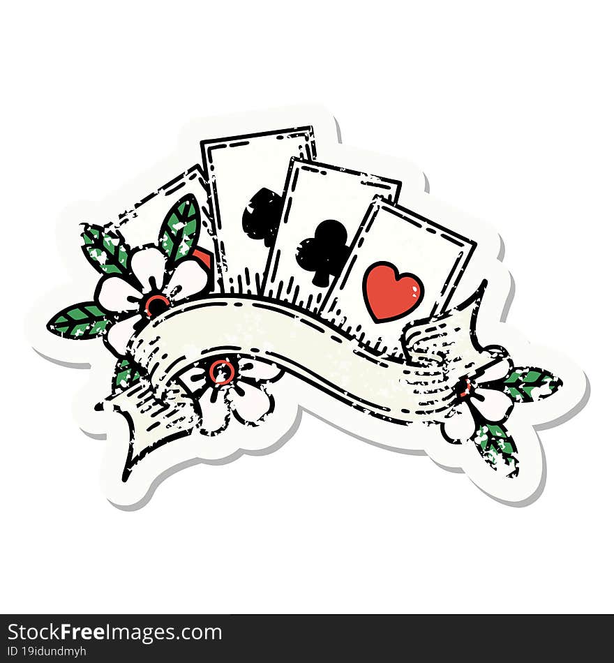 distressed sticker tattoo in traditional style of cards and banner. distressed sticker tattoo in traditional style of cards and banner