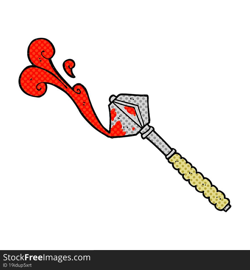 freehand drawn comic book style cartoon bloody medieval mace