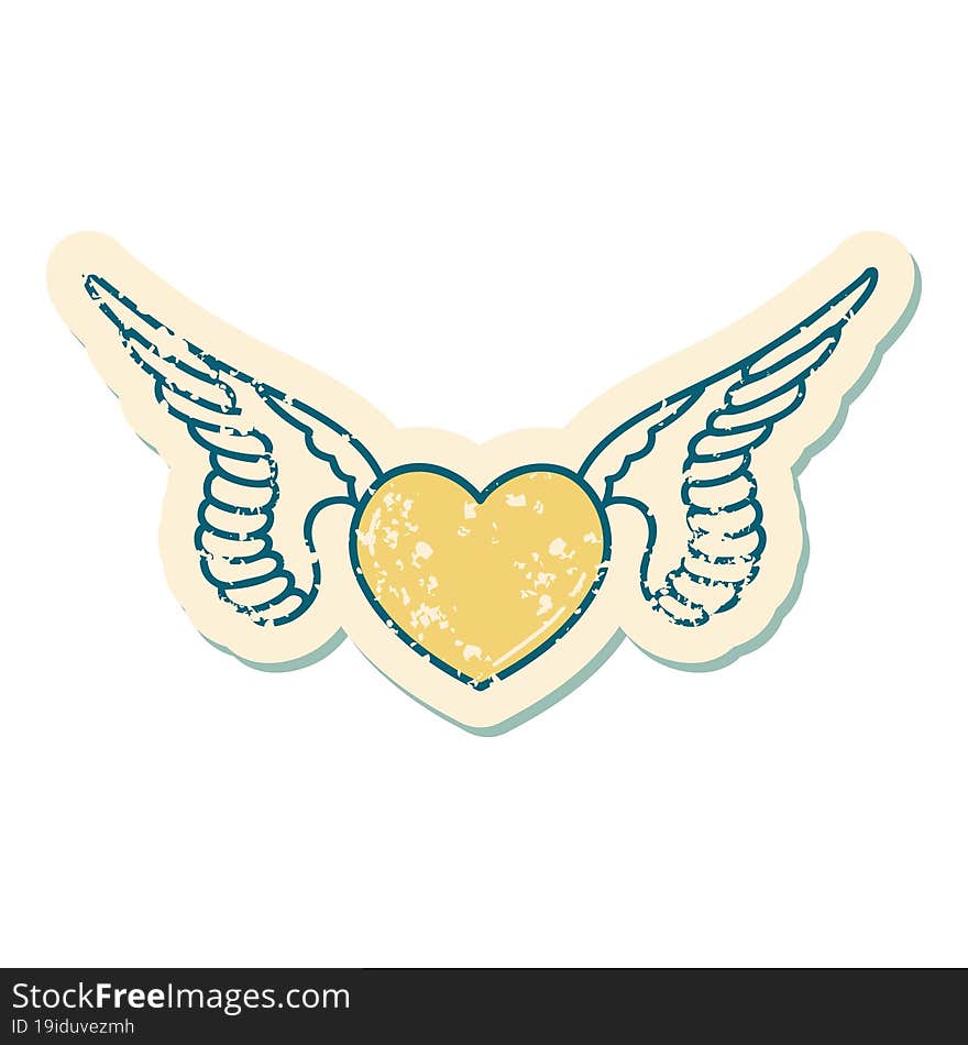 iconic distressed sticker tattoo style image of a heart with wings. iconic distressed sticker tattoo style image of a heart with wings