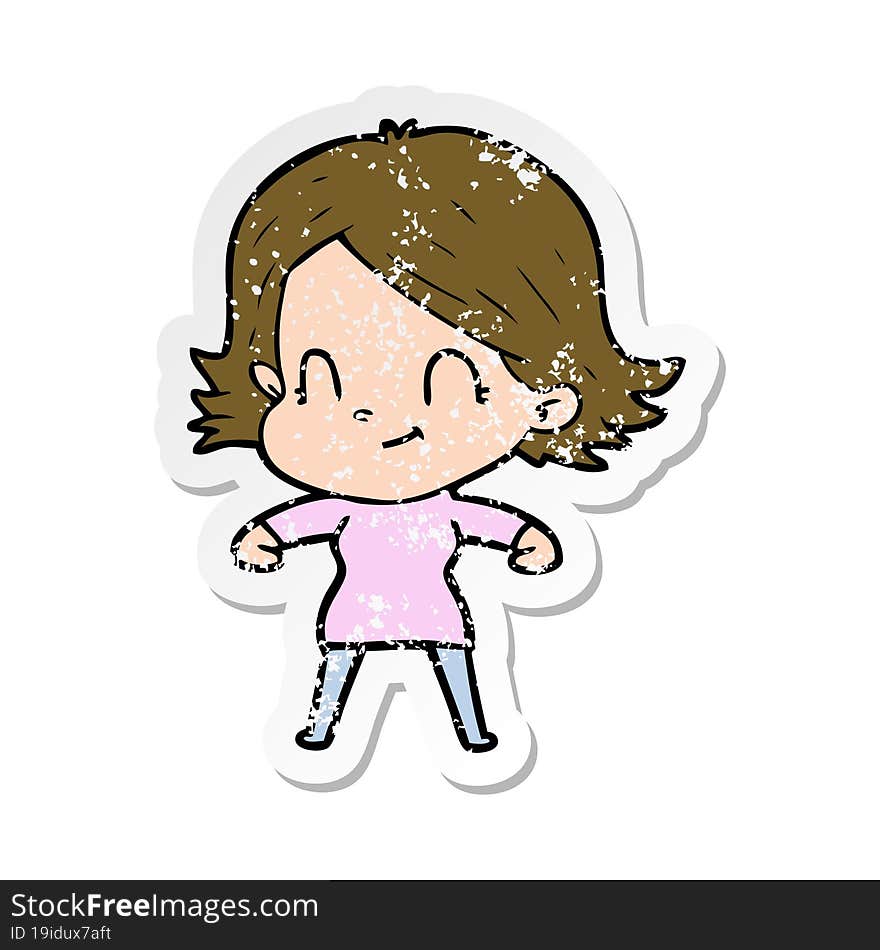 distressed sticker of a cartoon friendly girl