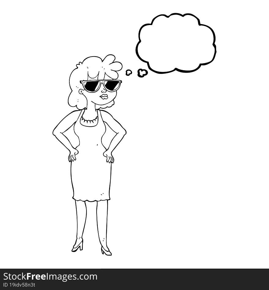 thought bubble cartoon woman wearing sunglasses