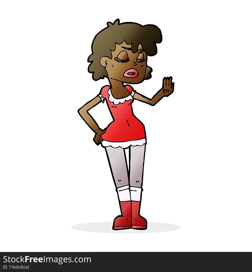 cartoon woman making dismissive gesture