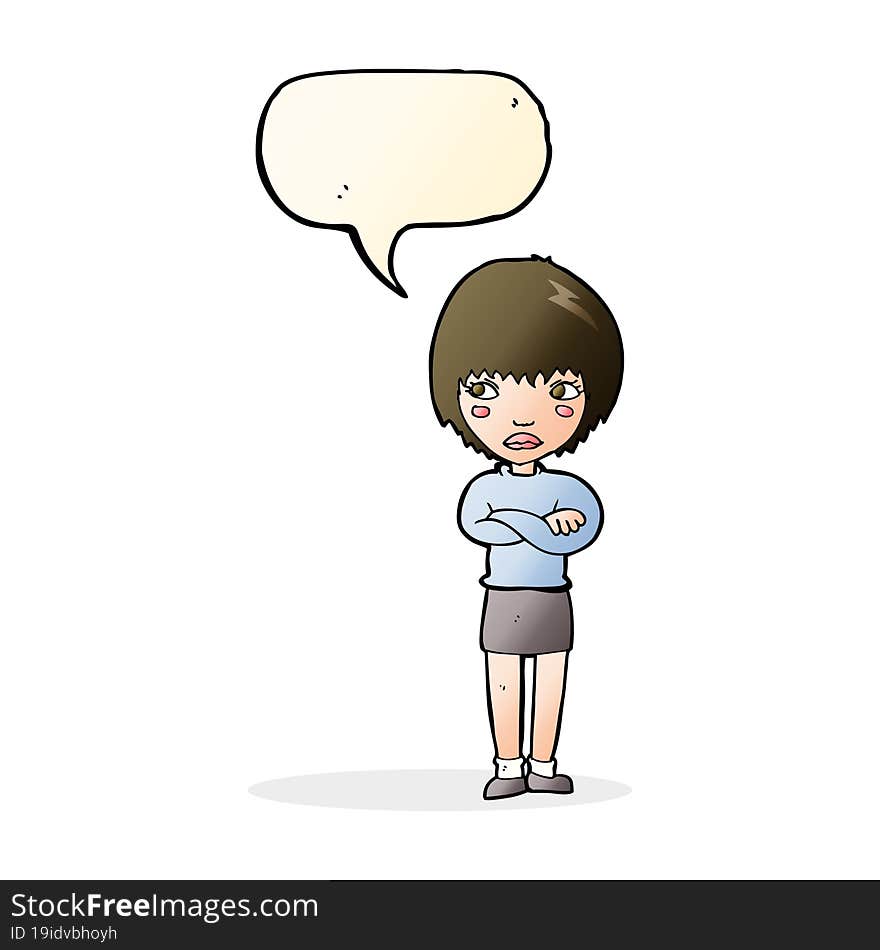 cartoon annoyed woman with speech bubble