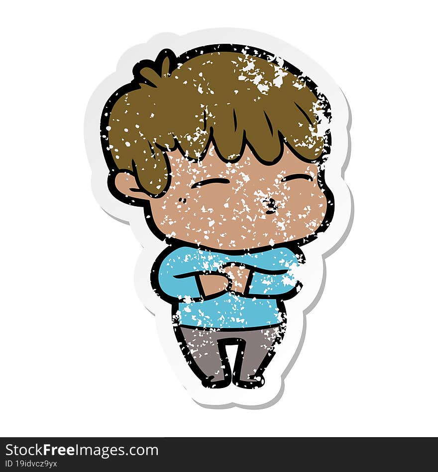 Distressed Sticker Of A Cartoon Curious Boy