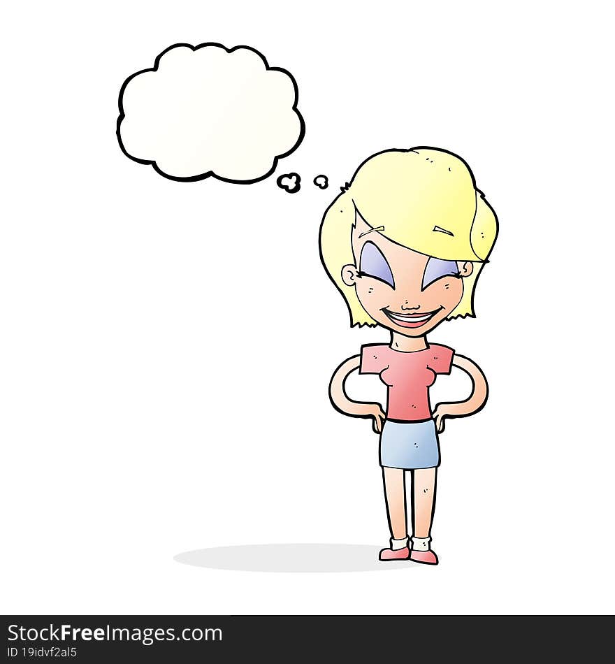 Cartoon Woman With Hands On Hips With Thought Bubble