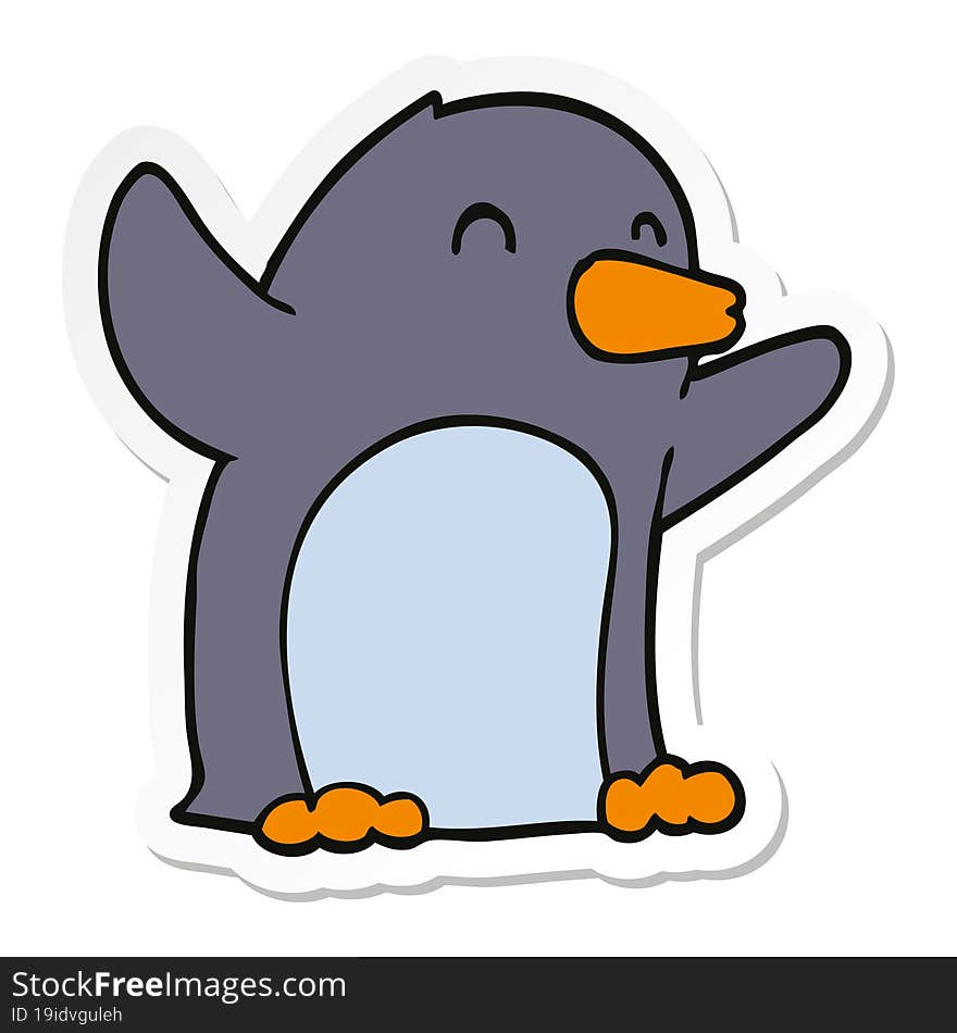 sticker of a cartoon excited penguin