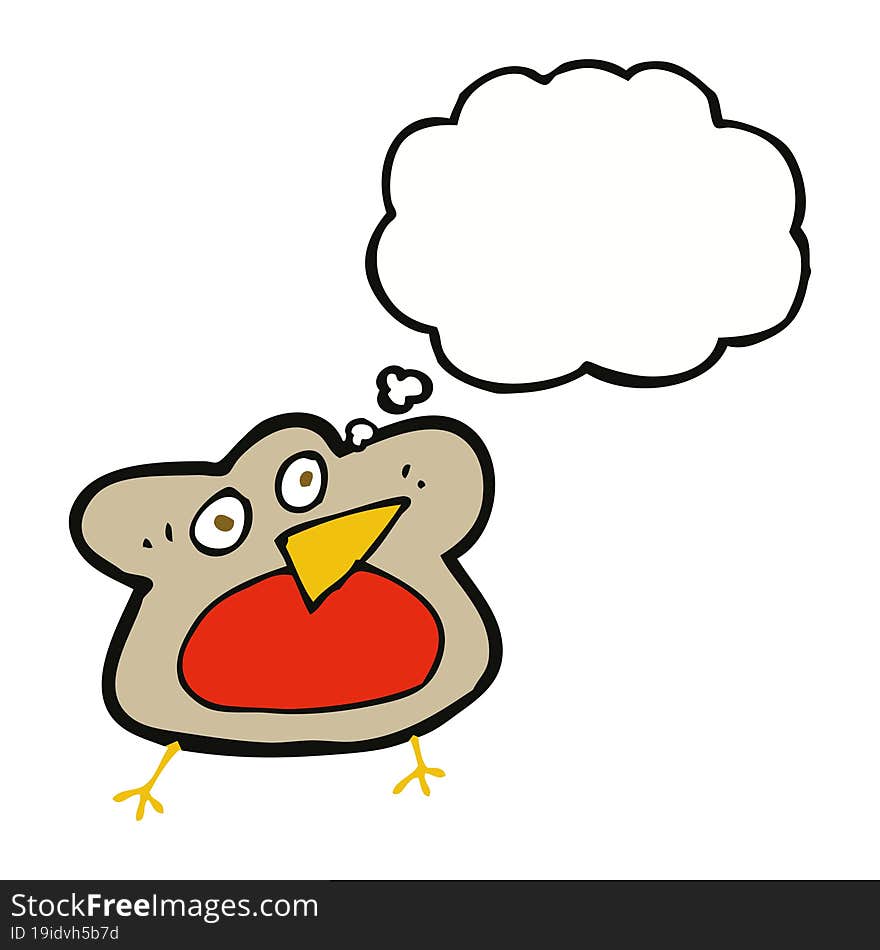 funny cartoon robin with thought bubble