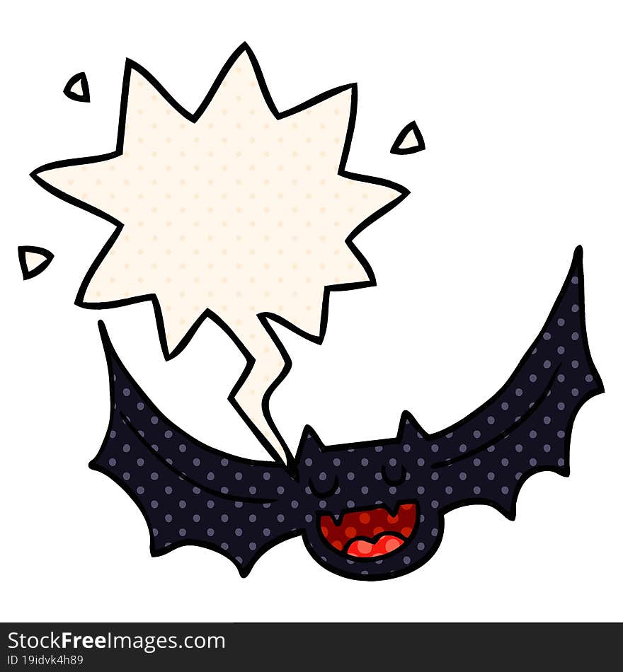 cartoon bat and speech bubble in comic book style