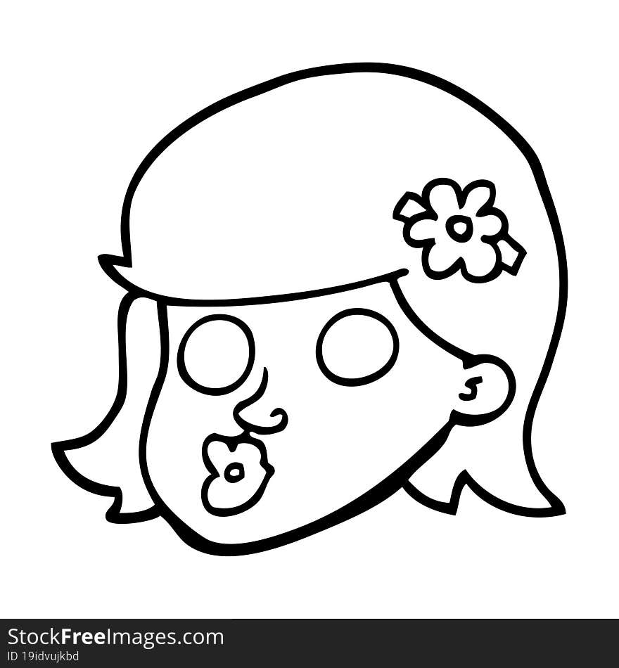 black and white cartoon face of a girl